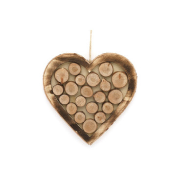 Coeur à suspendre en bois effet brûlé 33 cm