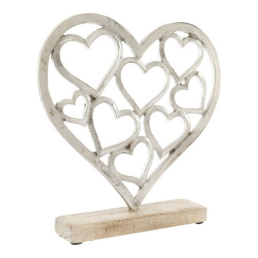 Coeurs en métal argenté sur un socle en bois grand