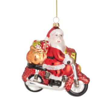 Boule en forme de Père Noël sur une moto