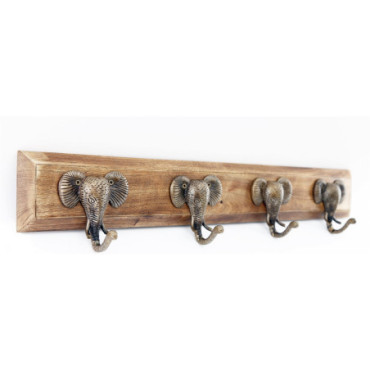 Quatre crochets en forme d'éléphant doré sur base en bois