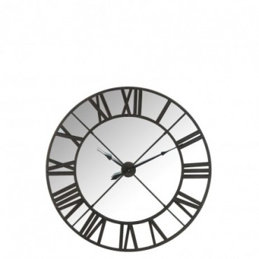 Horloge Miroir Chiffres Romais Metal Noir