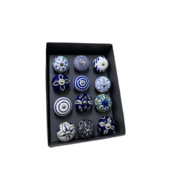 Ensemble de 12 boutons ronds bleus en céramique
