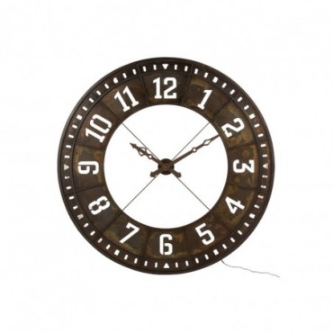 Horloge Ronde + Led Chiffres Arabes Metal Marron