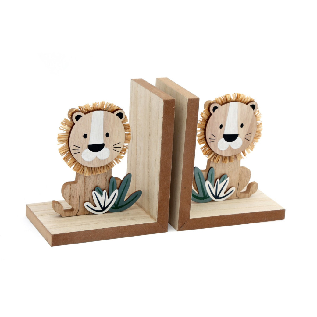 Ensemble de deux serre-livres en bois en forme de lion S-BB0378