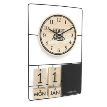 Horloge Date et Tableau Mémo en Métal et Bois 52x33cm