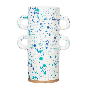 Grand vase éclaboussures turquoise et bleue