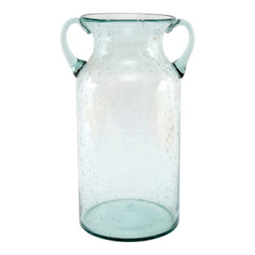 Vase à fleurs en verre avec poignées motif marguerite bulle 25 cm