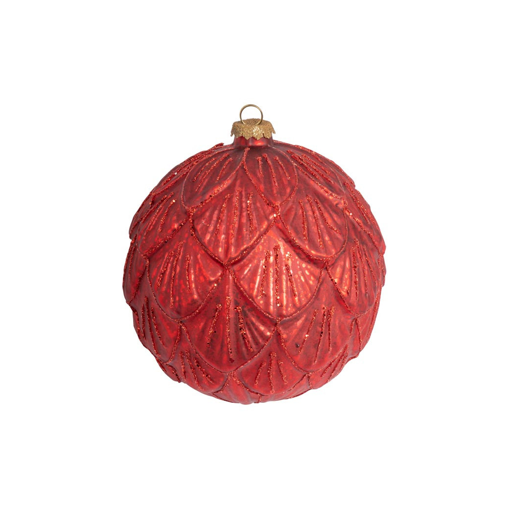 Boule de Noël 15cm feuilles rouges Chehoma 37168