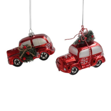 Suspension en verre voiture de Noël rouge Classic Noël