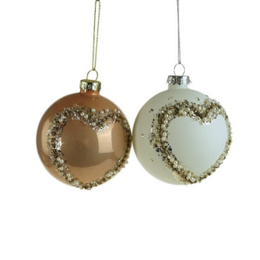 Boule de verre coeur avec perles Classic Noël