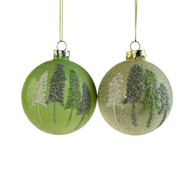 Boule en verre Arbres vert/blanc Boules de Noël