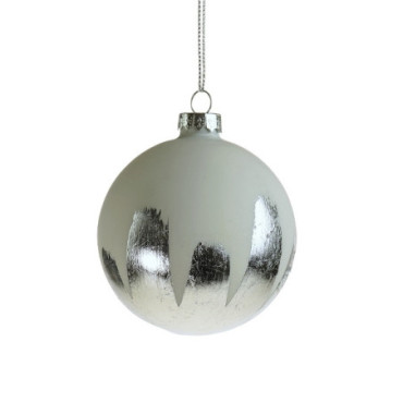 Boule en verre argent/ blanc mat Boules de Noël