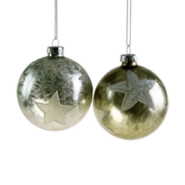 Boule en verre avec étoile argent Boules de Noël