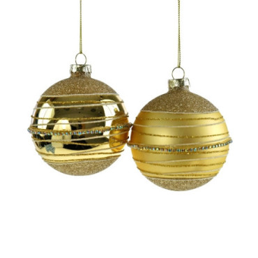 Boule en verre avec strass or glitter Golden Noël