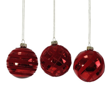 Boule en verre brillant et velours rouge Classic Noël