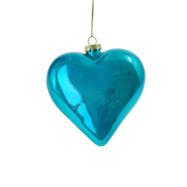 Coeur en verre nacré bleu Noël Garden