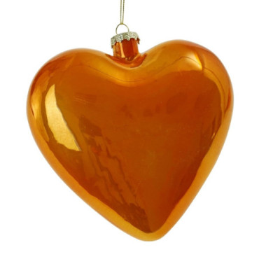Coeur en verre nacré orange Colorful X-Mas