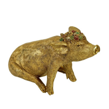 Cochon Molli avec couronne de fleurs or Baroque Pâques