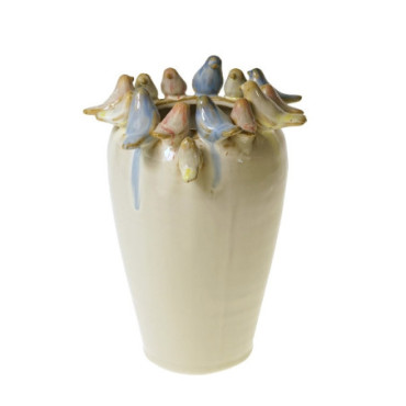 Vase avec oiseaux blanc grès Highlights Spring 2024