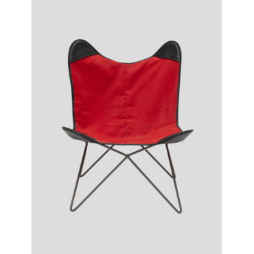 Chaise Butterfly rouge cuir noir