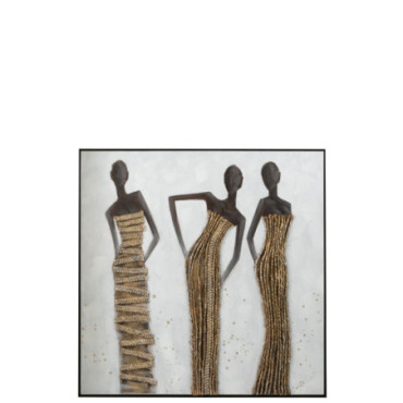 Decoration Murale 3 Femmes Africaines Toile/Peinture/Corde Mix