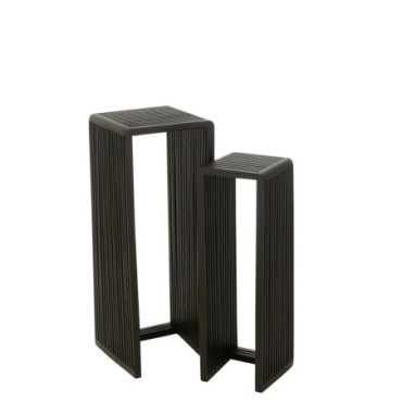 Tables D'Appoint Cubiques Teck Recycle Noir x2