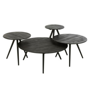 Tables Rondes Teck Recycle Noir x4