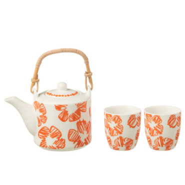 Theieres Set Fleur Coffret Ceramique Orange x3