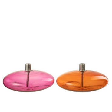 Lampe A Huile Bas Verre Or/Rose x2
