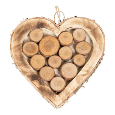 Coeur à suspendre en bois effet brûlé 28 cm