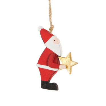 Décoration suspendue en bois avec étoile tenant le Père Noël