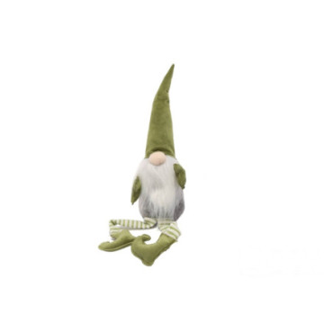 Gnome vert à pattes rayées assis