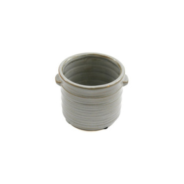 Cache-Pot nervurée grise en céramique avec poignées 12.5 cm