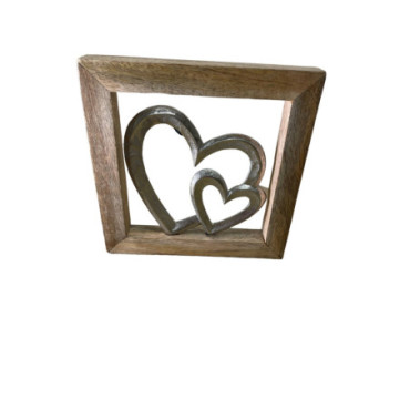 Coeurs en métal avec cadre en bois 20 cm