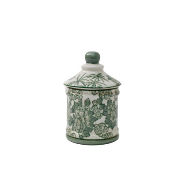 Pot Urne en céramique avec couvercle perroquet vert palmier saule...