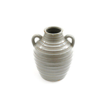 Vase côtelé gris en céramique avec poignées 20 cm