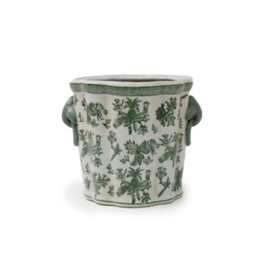 Cache-Pot en céramique avec perroquet vert et saule 26 cm