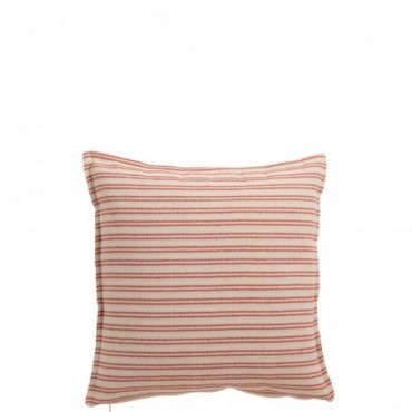 Coussin Lignes Polyester Blanc/Rouge