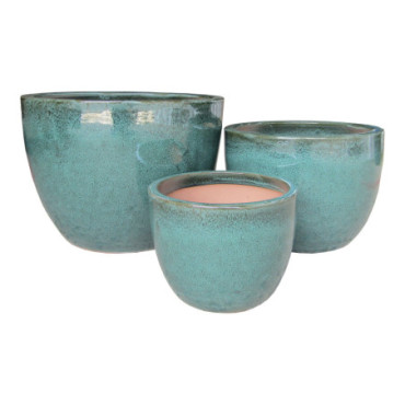 Pots céramique émaillée vert x3