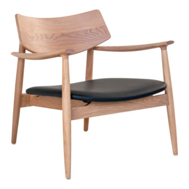 Lounge Chair chêne coussin PU naturel noir