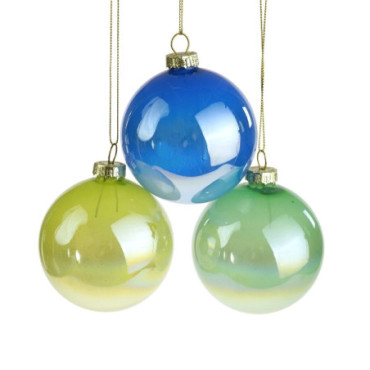 Boule en verre bleu vert turquoise x3