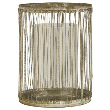 Lanterne Grise ronde avec fil et support en verre