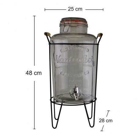 Distributeur de jus en verre vintage 8L sur support en métal