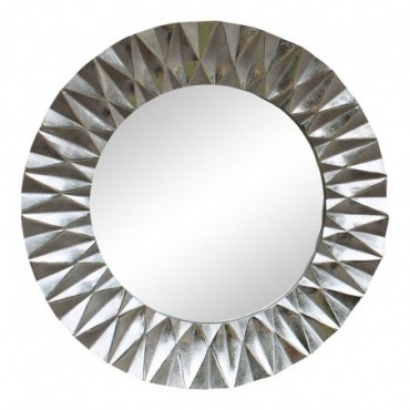 Miroir rond en métal argenté à motif géométrique 60cm
