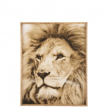 Cadre Lion Bois-Verre Marron