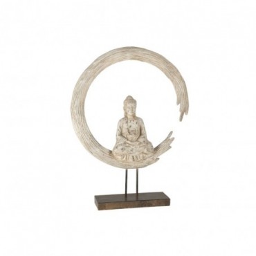 Bouddha + Cercle sur pied Résine Beige