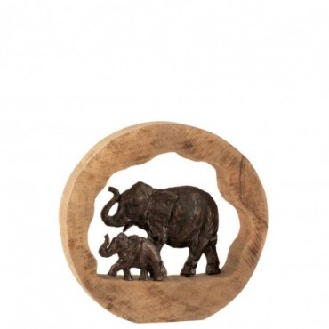 Elephant + Enfant Bois de Manguier-Aluminium Bronze L
