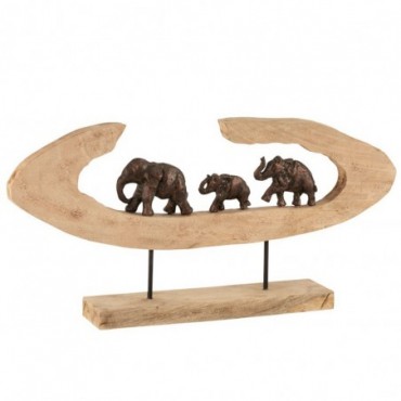 Elephants En Rang sur pied Bois de Manguier-Aluminium Bronze