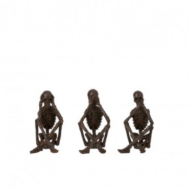 Squelette Entendre-Voir-Se Taire Résine Bronze Assortiment de 3