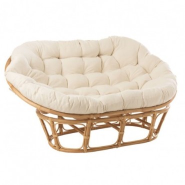 Fauteuil Roni + Coussin Rotin Blanc